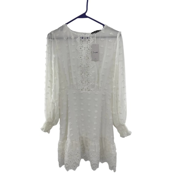 Simplee White Eyeleted Dress Size small - Picture 3 of 6